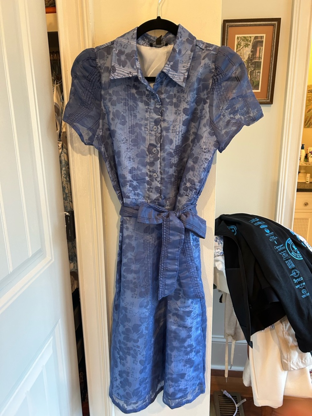 PETITE medium elegant Blue Floral Shirt Dress with Belt